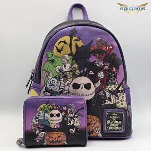 Loungefly Nightmare Before Christmas Characters Group Portrait Backpack Set New
